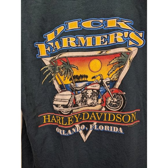 Vintage 1993 Harley Davidson 'Dick Farmers' Orlando Graphic Tee / L / USA Made - Picture 4 of 11